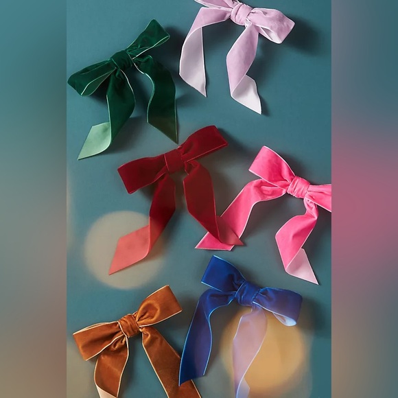 Anthropologie Other - Anthropologie Velvet Bow Clip-On Ornaments Assorted Colors Set of 6